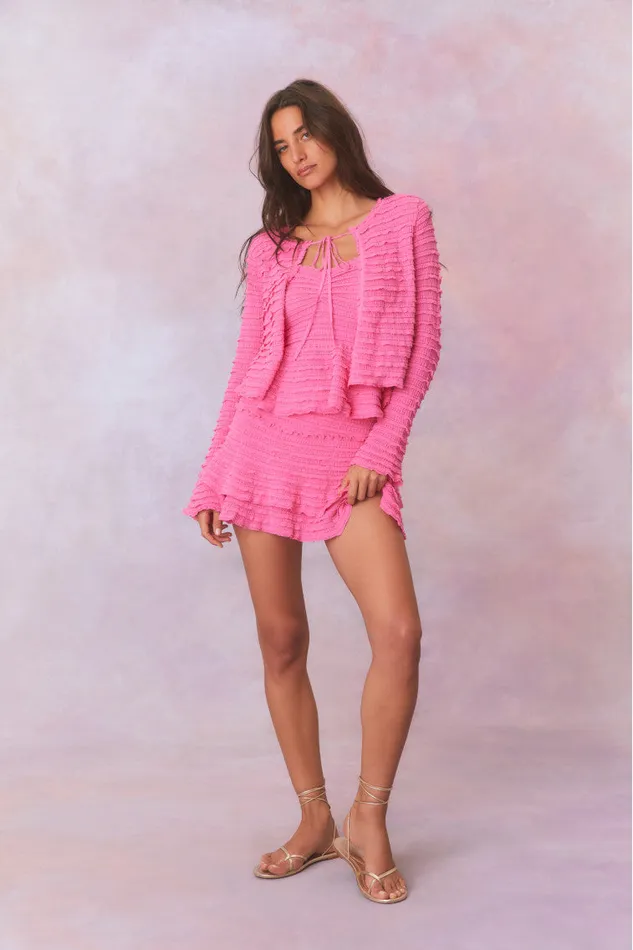 Women Sweaters LoveShackFancy Celosia Cotton Gauze Flared Cardigan Lovestruck Pink