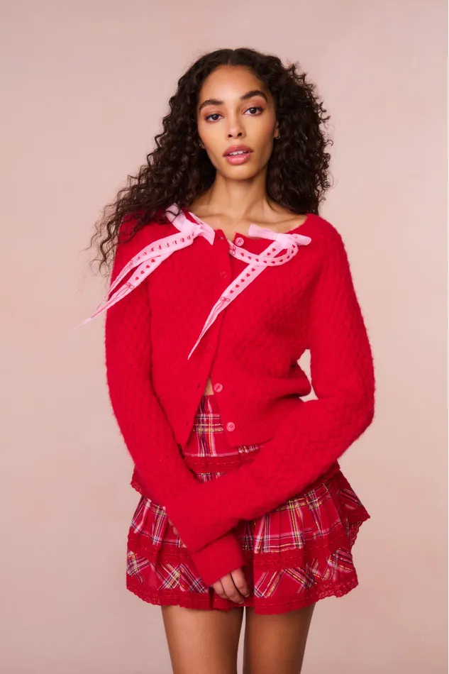 Women Sweaters LoveShackFancy Cupid Bow Cardigan Cherry Bomb