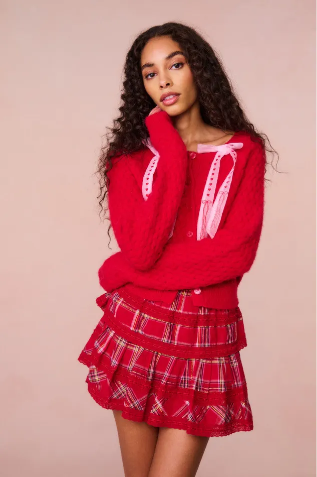 Women Sweaters LoveShackFancy Cupid Bow Cardigan Cherry Bomb