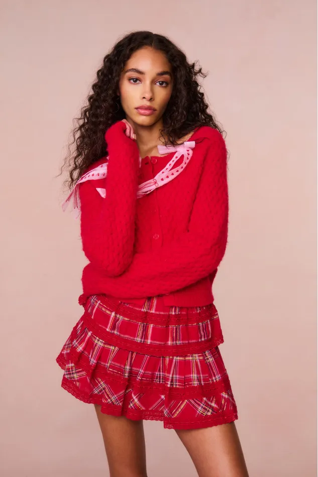 Women Sweaters LoveShackFancy Cupid Bow Cardigan Cherry Bomb