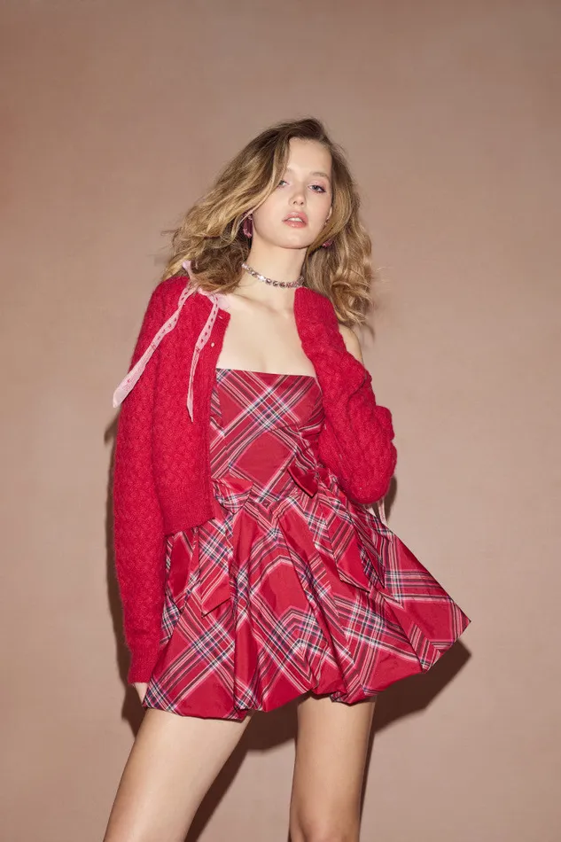 Women Sweaters LoveShackFancy Cupid Bow Cardigan Cherry Bomb