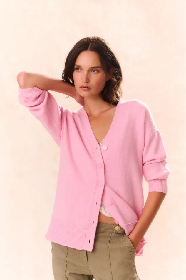 Women Sweaters LoveShackFancy Elmer Oversized Wool Cardigan Sweet Peony
