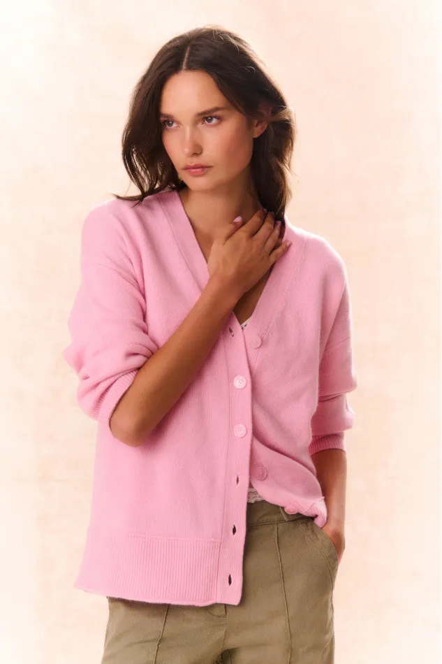 Women Sweaters LoveShackFancy Elmer Oversized Wool Cardigan Sweet Peony