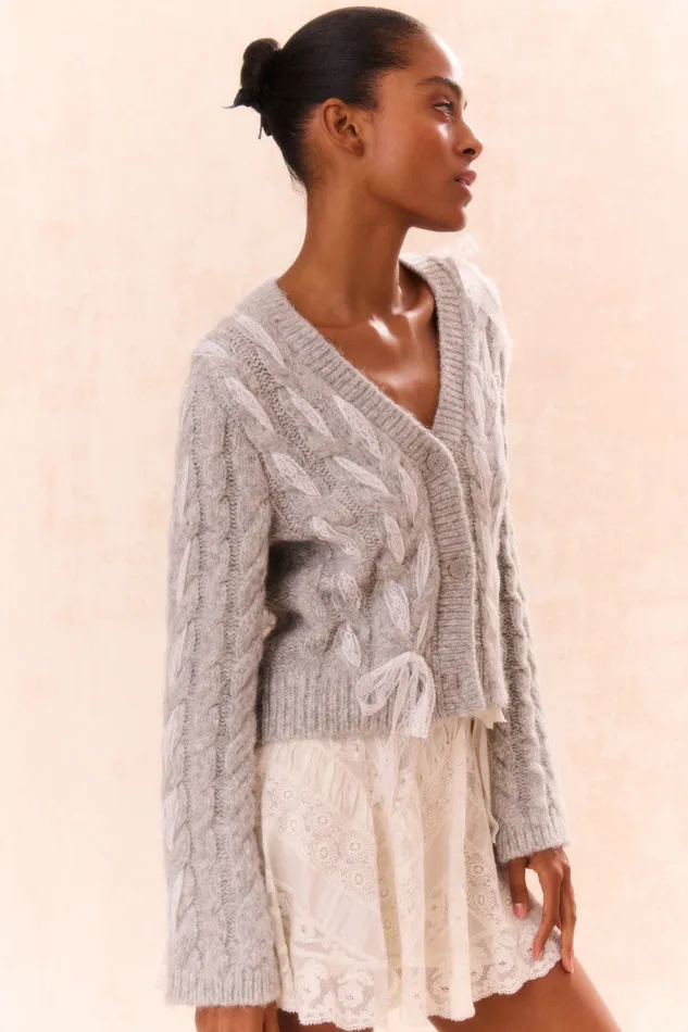 Women Sweaters LoveShackFancy Louella Wool Knit Cardigan Silver Mist