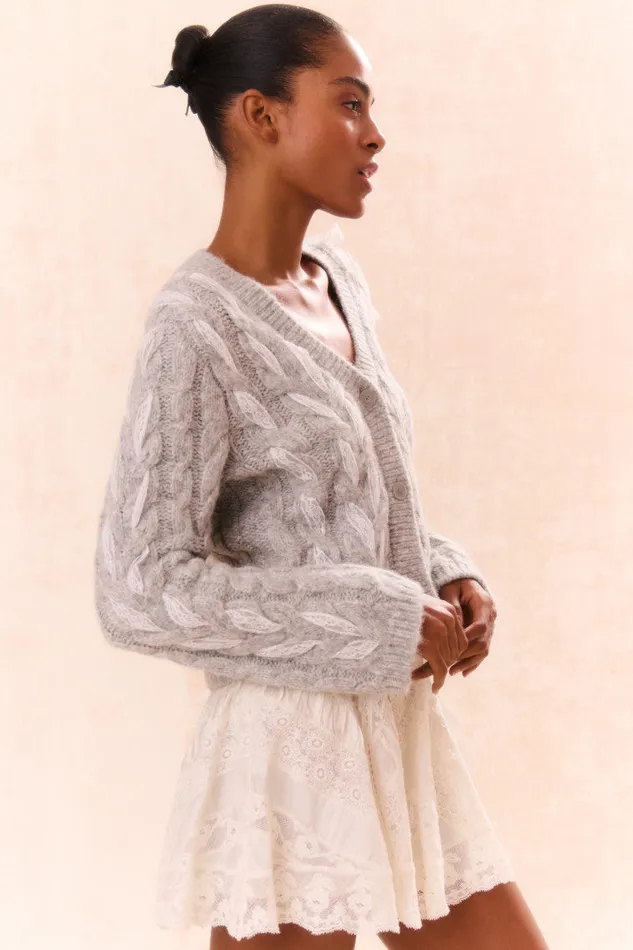 Women Sweaters LoveShackFancy Louella Wool Knit Cardigan Silver Mist