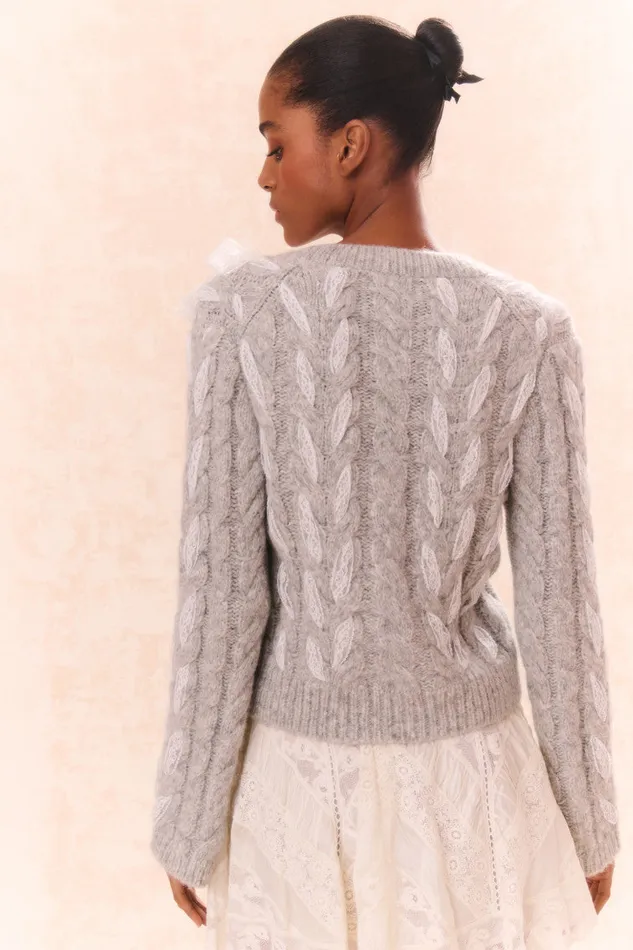 Women Sweaters LoveShackFancy Louella Wool Knit Cardigan Silver Mist