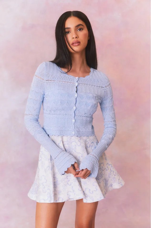 Women Sweaters LoveShackFancy Media Pointelle Scallop Cardigan Morning Tide
