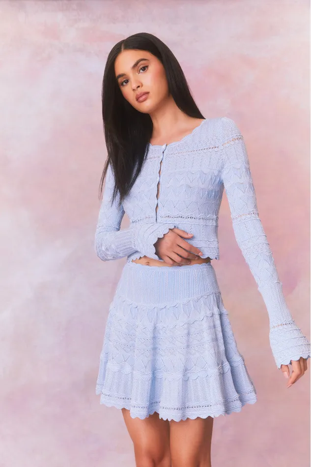 Women Sweaters LoveShackFancy Media Pointelle Scallop Cardigan Morning Tide