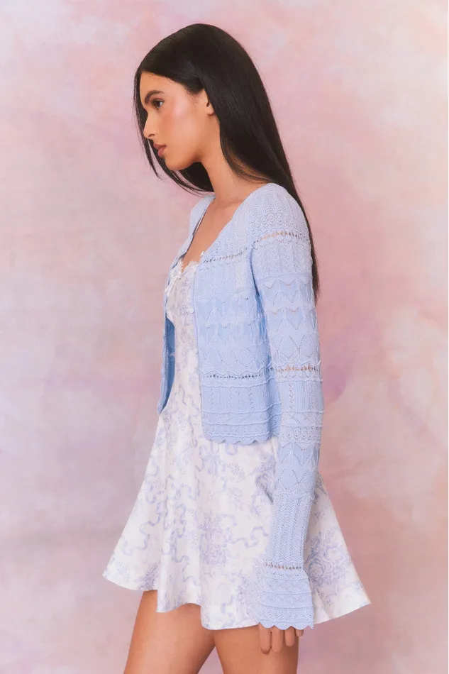 Women Sweaters LoveShackFancy Media Pointelle Scallop Cardigan Morning Tide