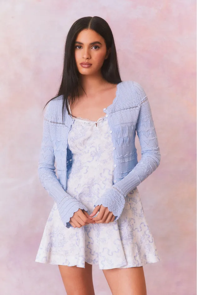 Women Sweaters LoveShackFancy Media Pointelle Scallop Cardigan Morning Tide