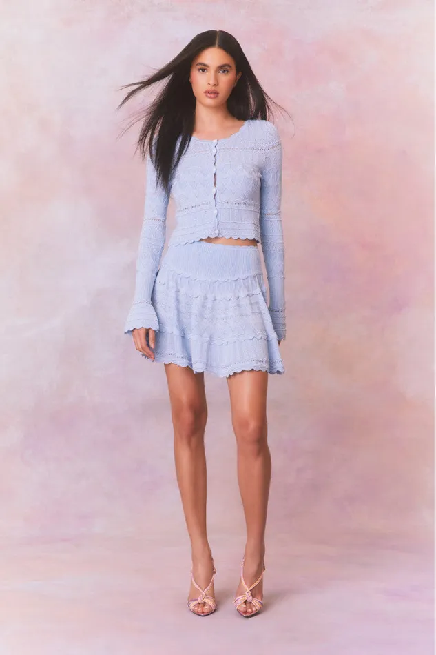Women Sweaters LoveShackFancy Media Pointelle Scallop Cardigan Morning Tide