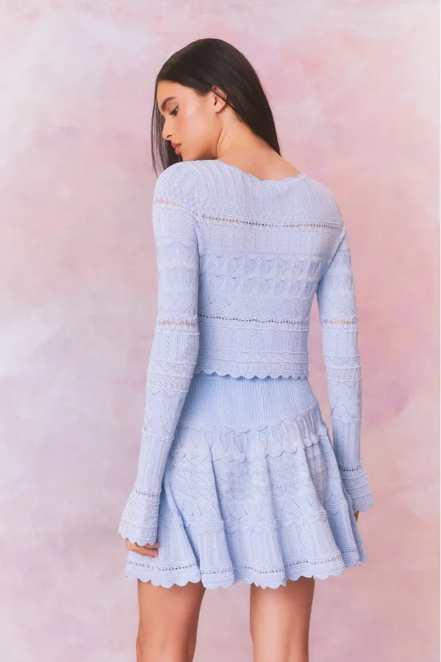 Women Sweaters LoveShackFancy Media Pointelle Scallop Cardigan Morning Tide