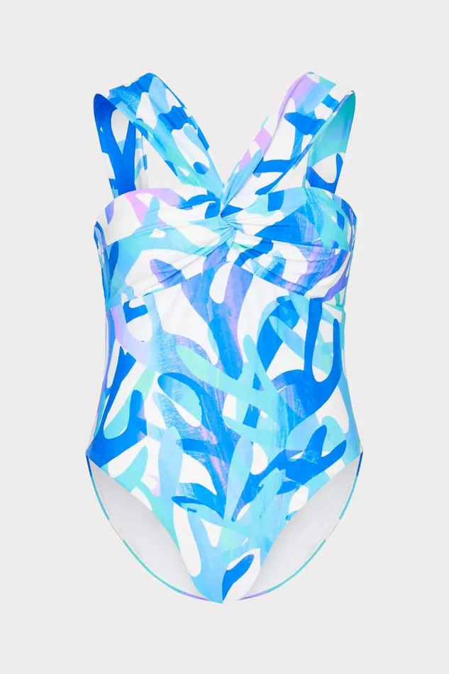 Women Swim and Coverups Milly Betsy Italian Under The Sea Bandeau One Piece Blue Multi