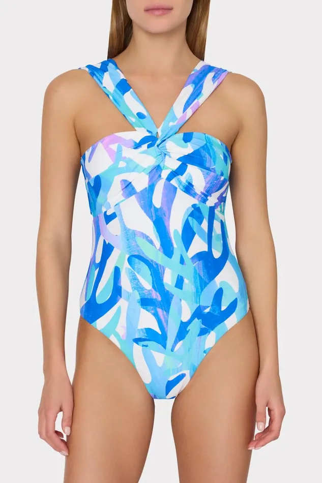 Women Swim and Coverups Milly Betsy Italian Under The Sea Bandeau One Piece Blue Multi