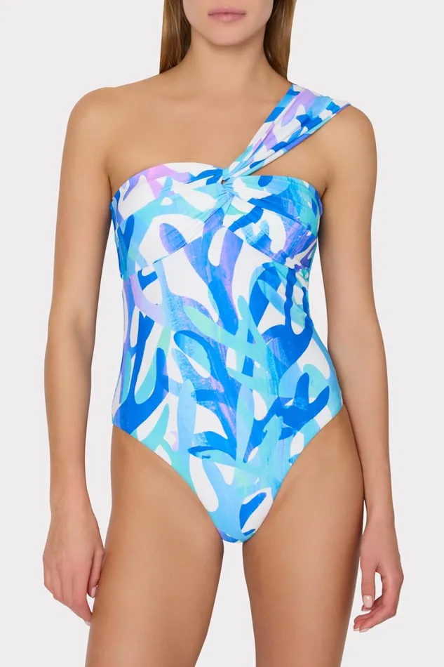 Women Swim and Coverups Milly Betsy Italian Under The Sea Bandeau One Piece Blue Multi
