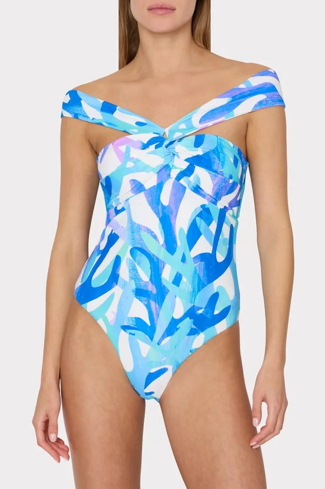 Women Swim and Coverups Milly Betsy Italian Under The Sea Bandeau One Piece Blue Multi