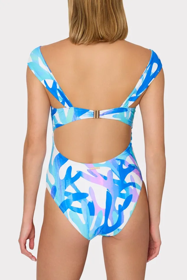 Women Swim and Coverups Milly Betsy Italian Under The Sea Bandeau One Piece Blue Multi