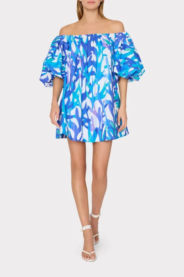 Women Swim and Coverups Milly Jamie Under The Sea Off The Shoulder Mini Dress Blue Multi