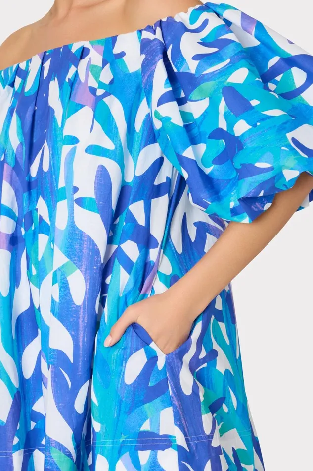 Women Swim and Coverups Milly Jamie Under The Sea Off The Shoulder Mini Dress Blue Multi