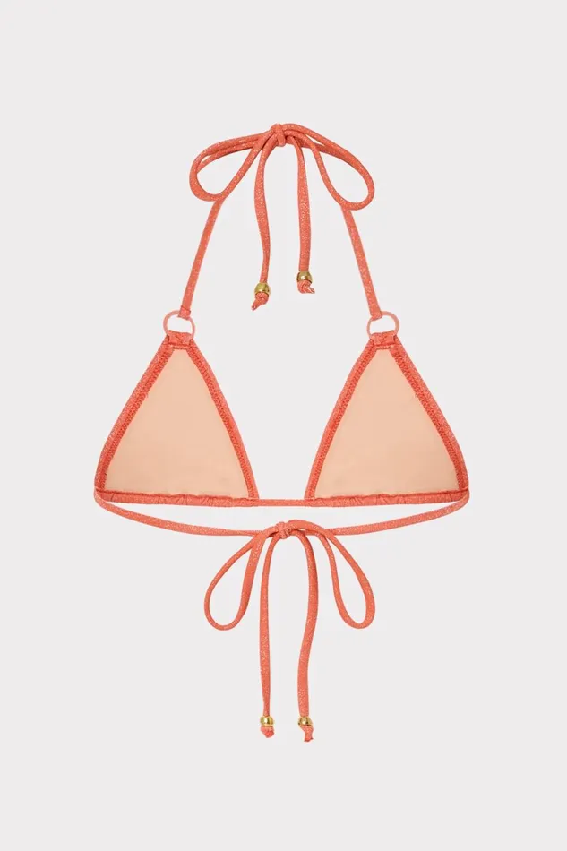 Women Swim and Coverups Milly Metallic Ring Triangle Bikini Top Orangesilver