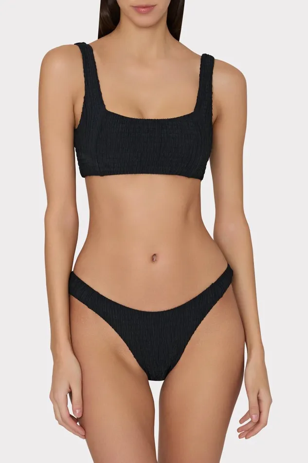 Women Swim and Coverups Milly Square Neck Bikini Top With Smocking Black Women Swim and Coverups Milly Square Neck Bikini Top With Smocking Black