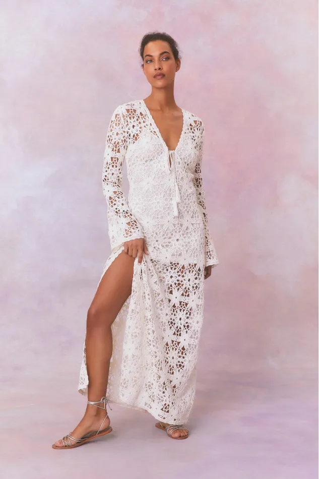 Women Swim LoveShackFancy Lorne Cotton Crochet Maxi Dress Antique White