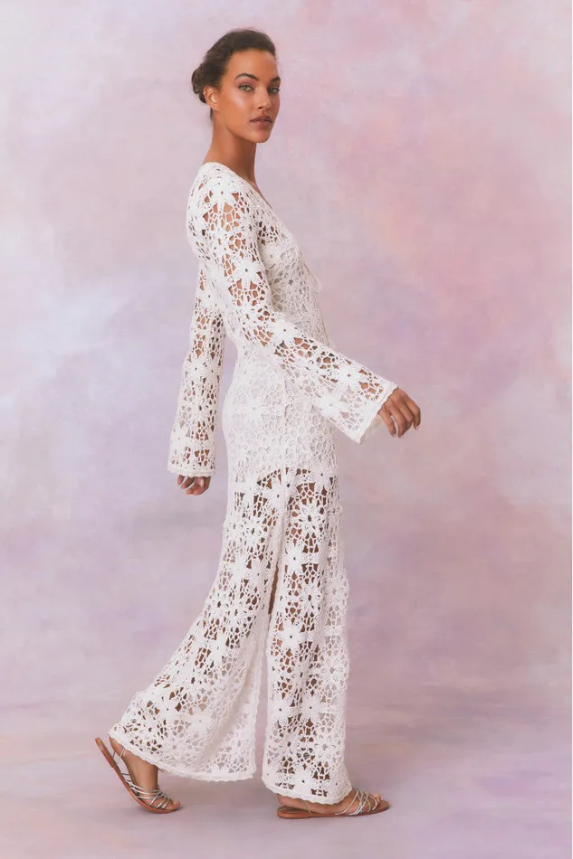 Women Swim LoveShackFancy Lorne Cotton Crochet Maxi Dress Antique White