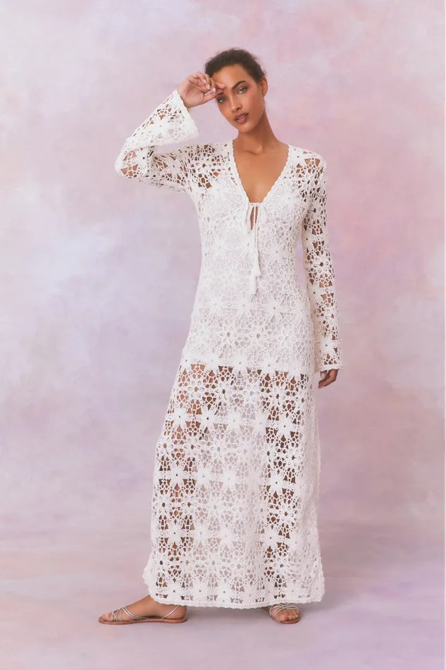 Women Swim LoveShackFancy Lorne Cotton Crochet Maxi Dress Antique White