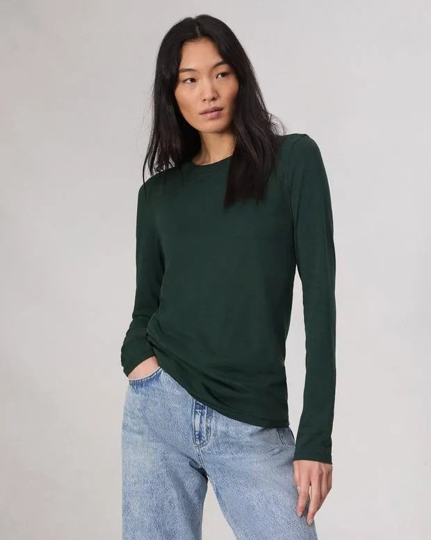 Women TShirts Rag and Bone Slub Long Sleeve Tee Dark Green