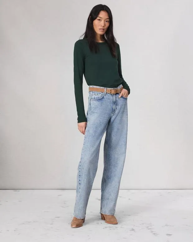 Women TShirts Rag and Bone Slub Long Sleeve Tee Dark Green
