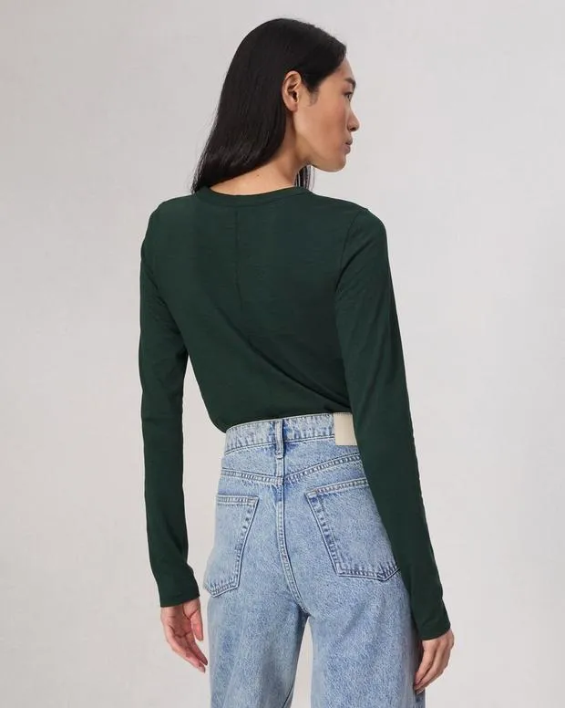 Women TShirts Rag and Bone Slub Long Sleeve Tee Dark Green