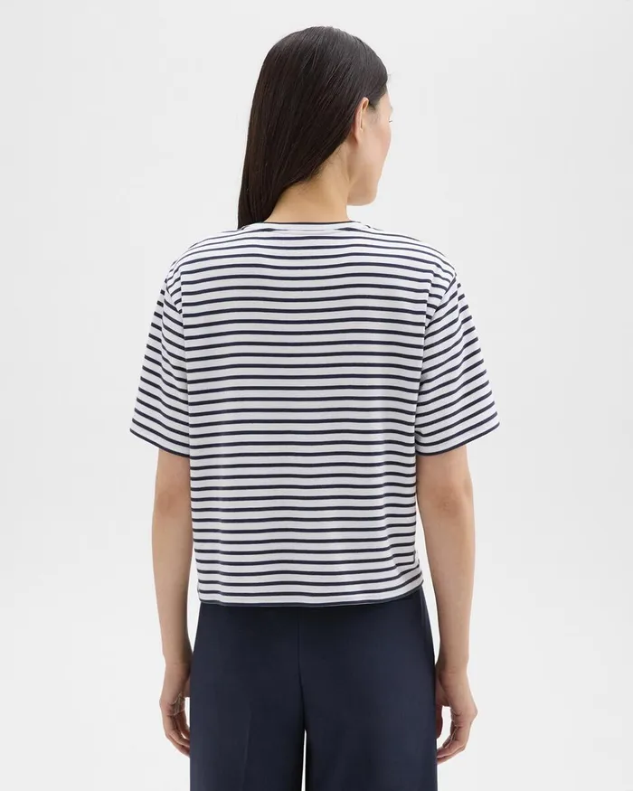 Women TShirts Tank Tops Theory Boxy Tee In Striped Cotton Jersey Navy Multi