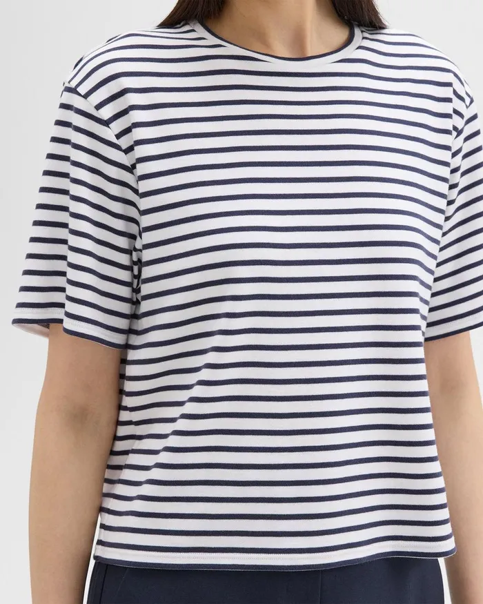 Women TShirts Tank Tops Theory Boxy Tee In Striped Cotton Jersey Navy Multi