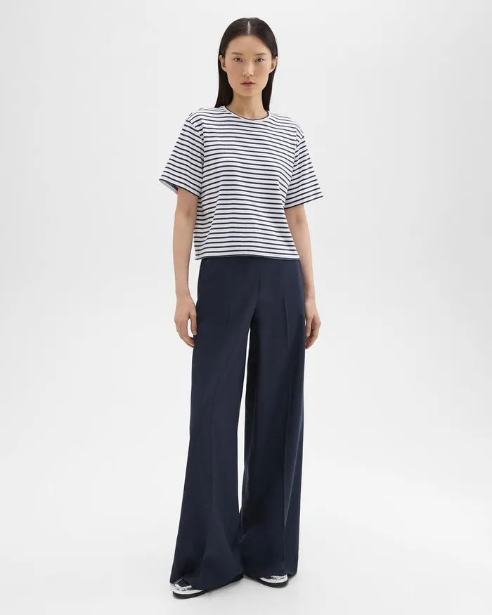 Women TShirts Tank Tops Theory Boxy Tee In Striped Cotton Jersey Navy Multi