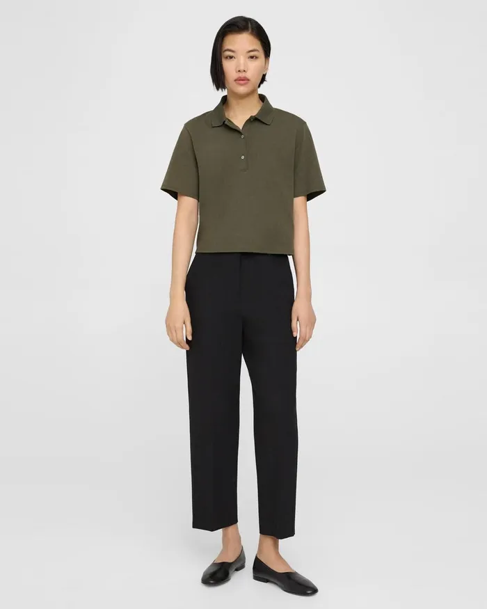 Women TShirts Tank Tops Theory Cropped Polo In Cotton Jersey Dark Olive
