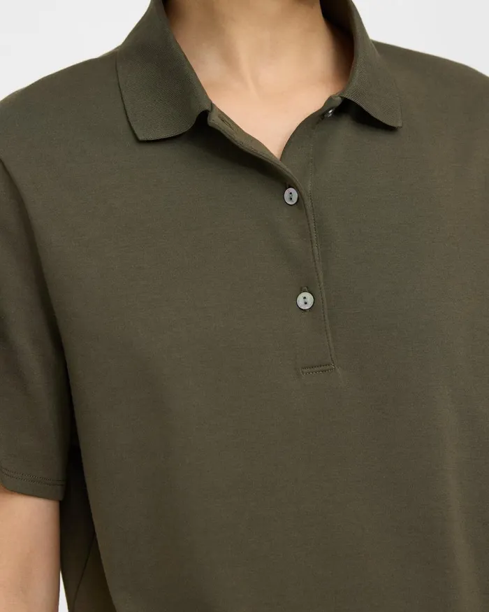 Women TShirts Tank Tops Theory Cropped Polo In Cotton Jersey Dark Olive