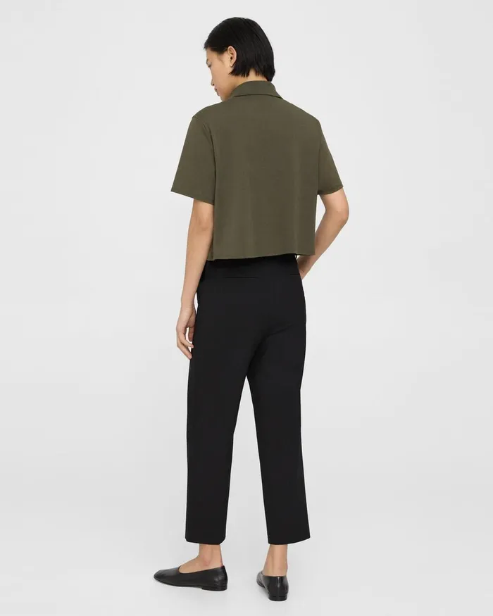 Women TShirts Tank Tops Theory Cropped Polo In Cotton Jersey Dark Olive