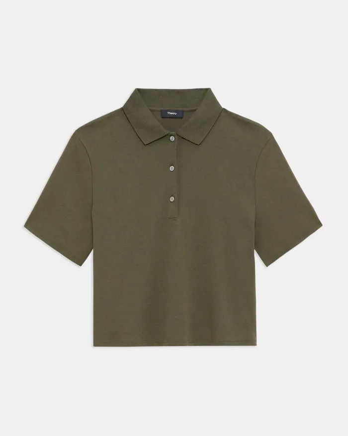 Women TShirts Tank Tops Theory Cropped Polo In Cotton Jersey Dark Olive