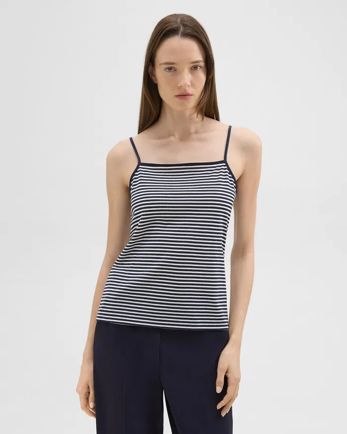 Women TShirts Tank Tops Theory Square Neck Tank In Striped Pima Cotton Navywhite