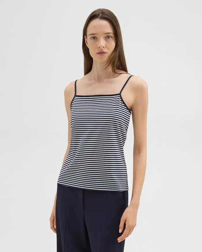 Women TShirts Tank Tops Theory Square Neck Tank In Striped Pima Cotton Navywhite