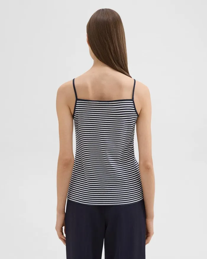 Women TShirts Tank Tops Theory Square Neck Tank In Striped Pima Cotton Navywhite