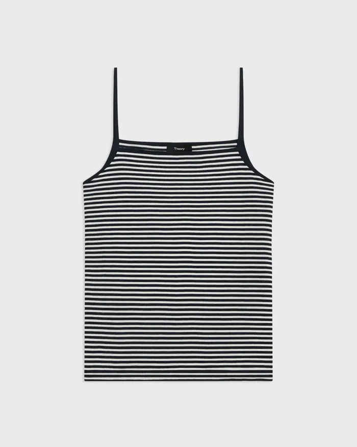 Women TShirts Tank Tops Theory Square Neck Tank In Striped Pima Cotton Navywhite