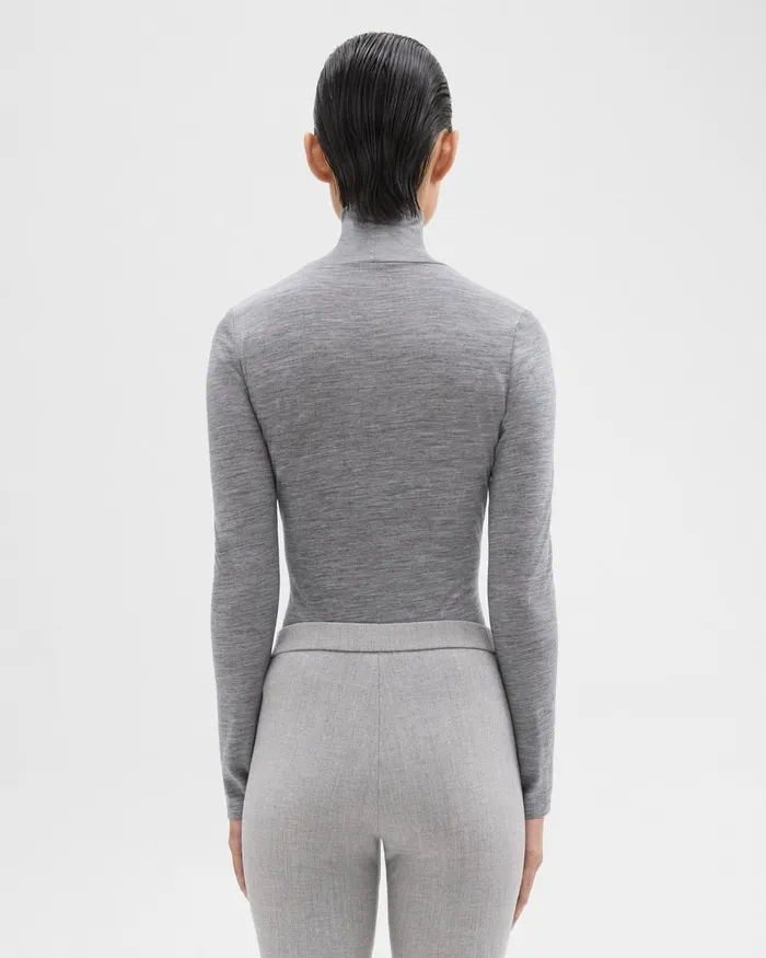 Women TShirts Tank Tops Theory Turtleneck Tee In Meacutelange Wool Jersey Grey Melange