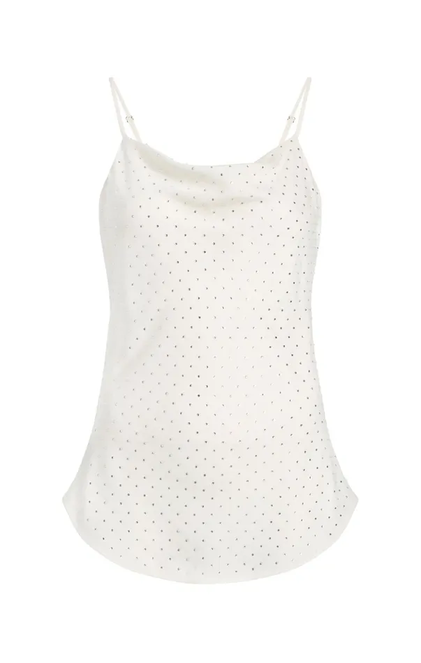 Women Tank Tops and Camisoles Cinq Sept Allover Heatset Marta Cami Ivory