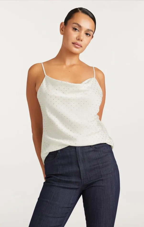 Women Tank Tops and Camisoles Cinq Sept Allover Heatset Marta Cami Ivory
