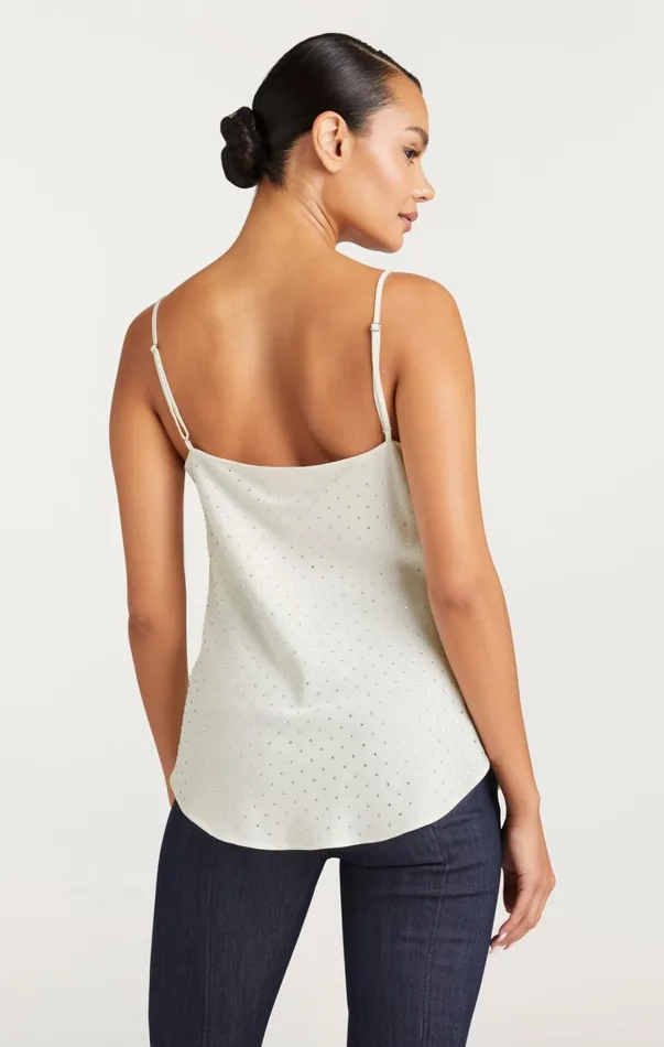 Women Tank Tops and Camisoles Cinq Sept Allover Heatset Marta Cami Ivory