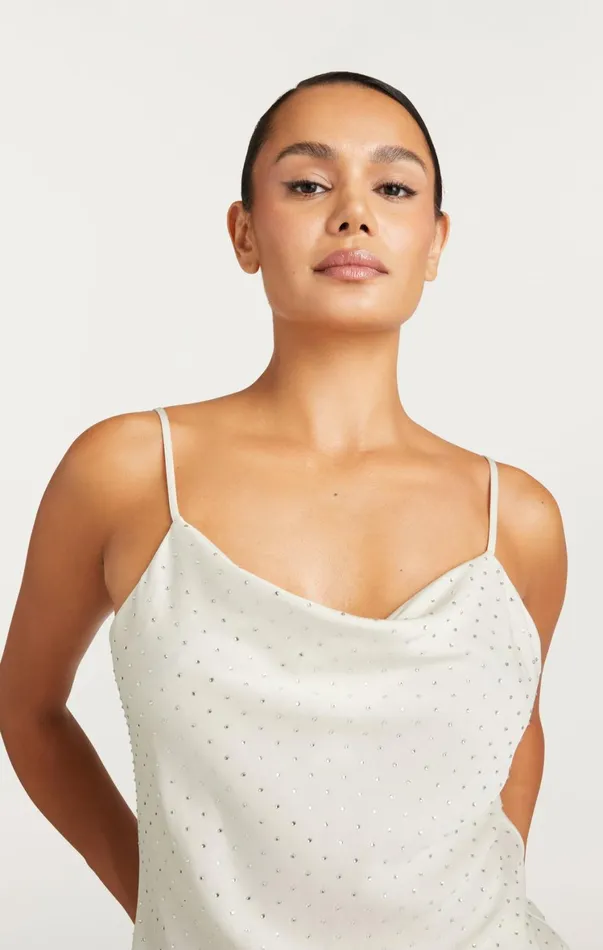 Women Tank Tops and Camisoles Cinq Sept Allover Heatset Marta Cami Ivory