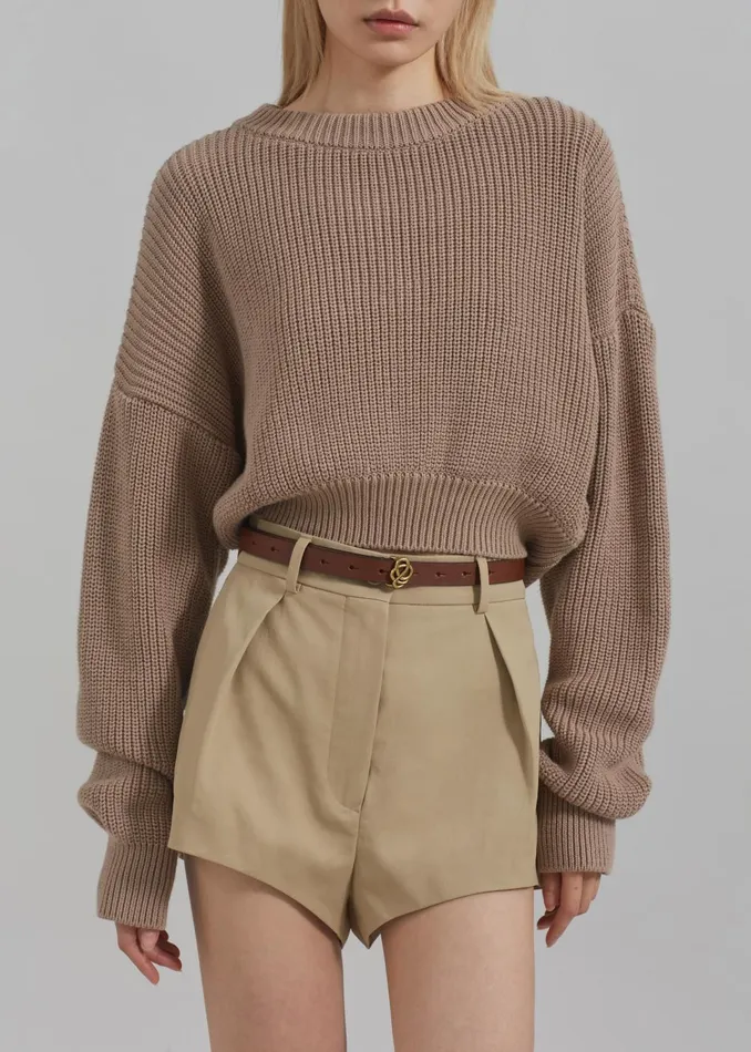 Women Teague Cropped Sweater 8211 Beige The Frankie Shop Knitwear