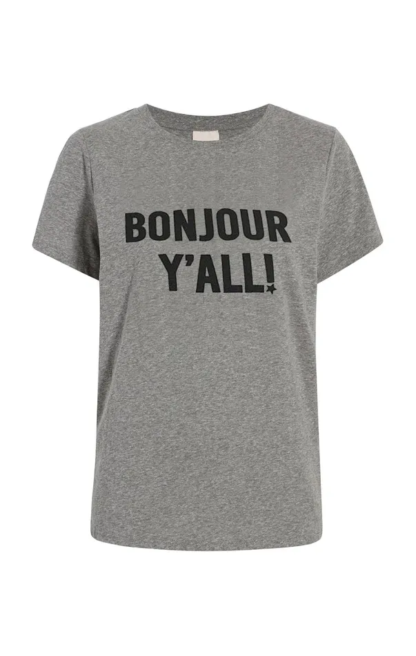 Women Tees and Pullovers Cinq Sept Bonjour Y039all Tee Heather Greyblack