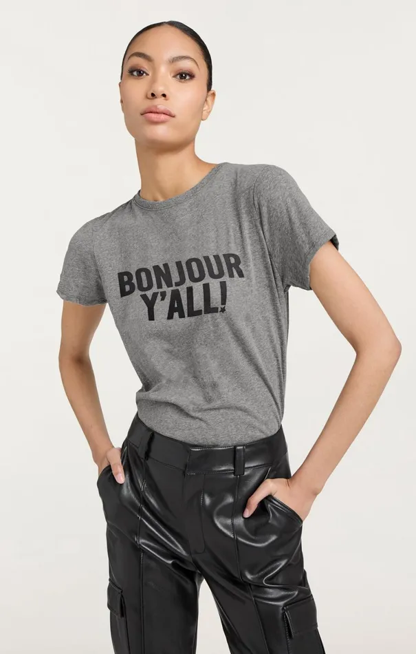 Women Tees and Pullovers Cinq Sept Bonjour Y039all Tee Heather Greyblack